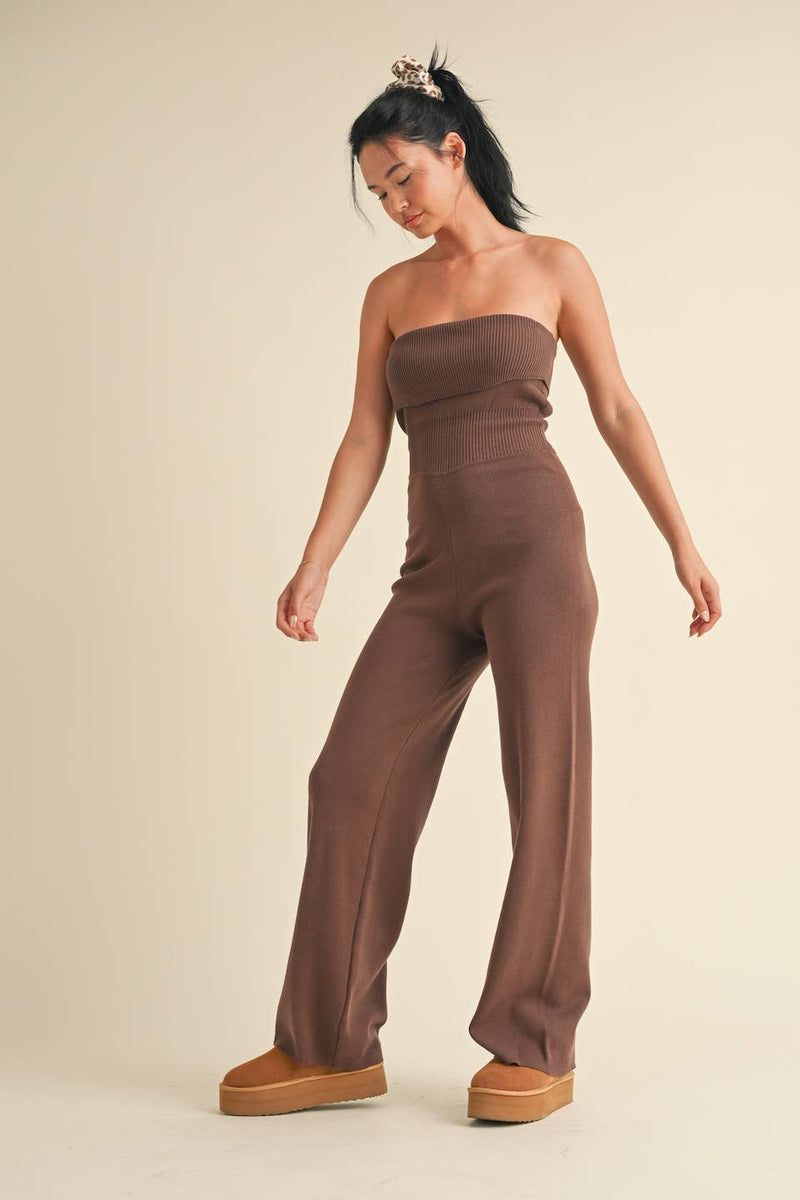 KIMBERLY C - Foldover Bandeau Knit Sweater Jumpsuit - Home & Well 