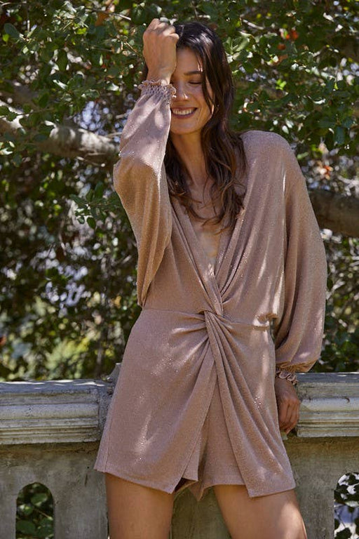 By Together - RJ1503 | Lurex Sparkle Twist Front V-Neck Romper - Home & Well 