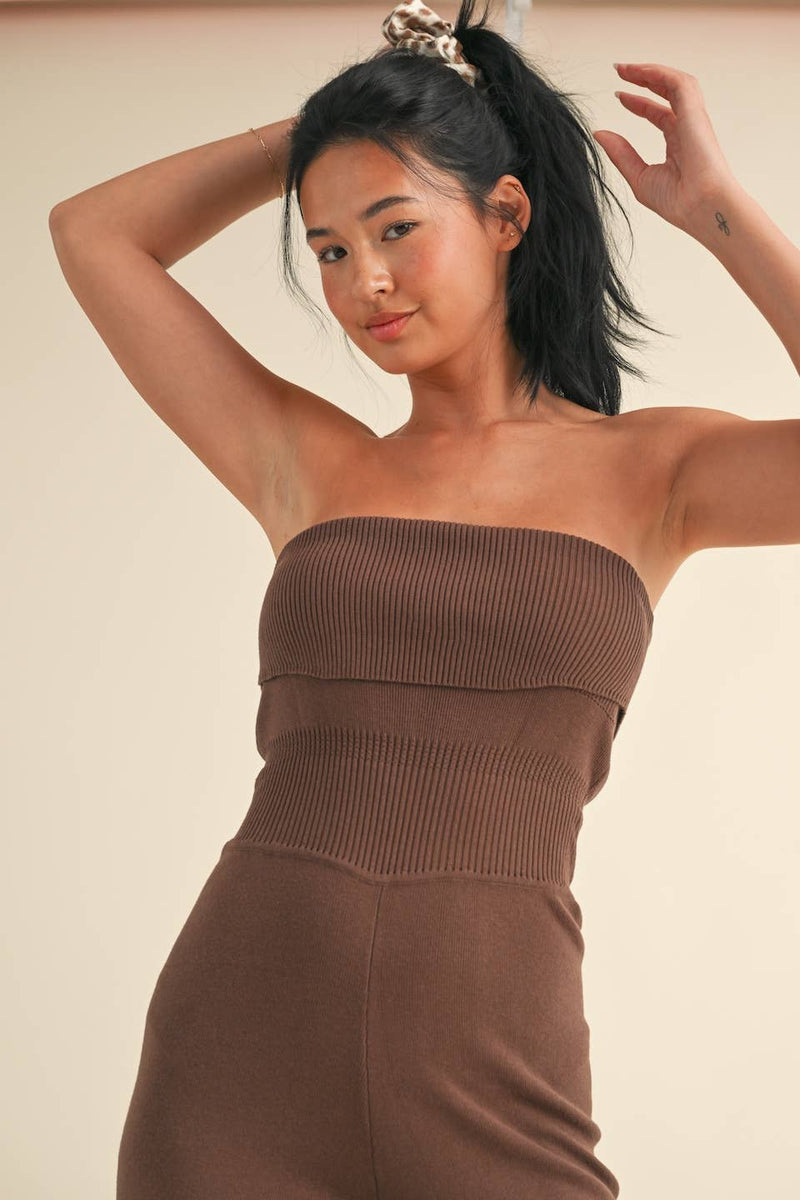 KIMBERLY C - Foldover Bandeau Knit Sweater Jumpsuit - Home & Well 