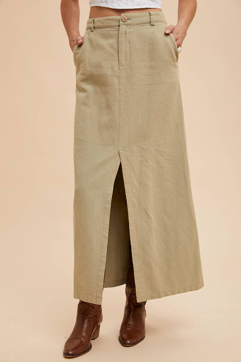 In Loom - COTTON LINEN SPLIT SEAM MAXI SKIRT - Home & Well