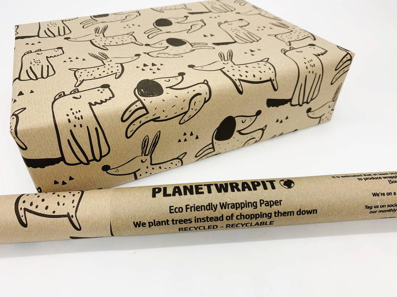 PlanetWrapIt - Dogs Recycled Eco Kraft Wrapping Paper - Home & Well 