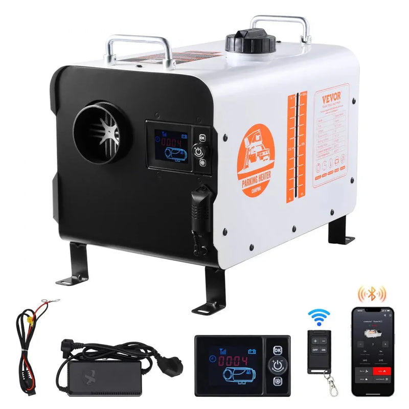 VEVOR 8KW Diesel Heater, 12V/24V All-in-One Air Heater, Bluetooth App, Remote & Display, CO Alarm, Fast Heating Horizontal Portable Heater for Vehicles & Garage