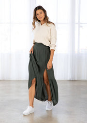 Lovestitch - Bohemian Smocked Tiered Maxi Skirt - Home & Well