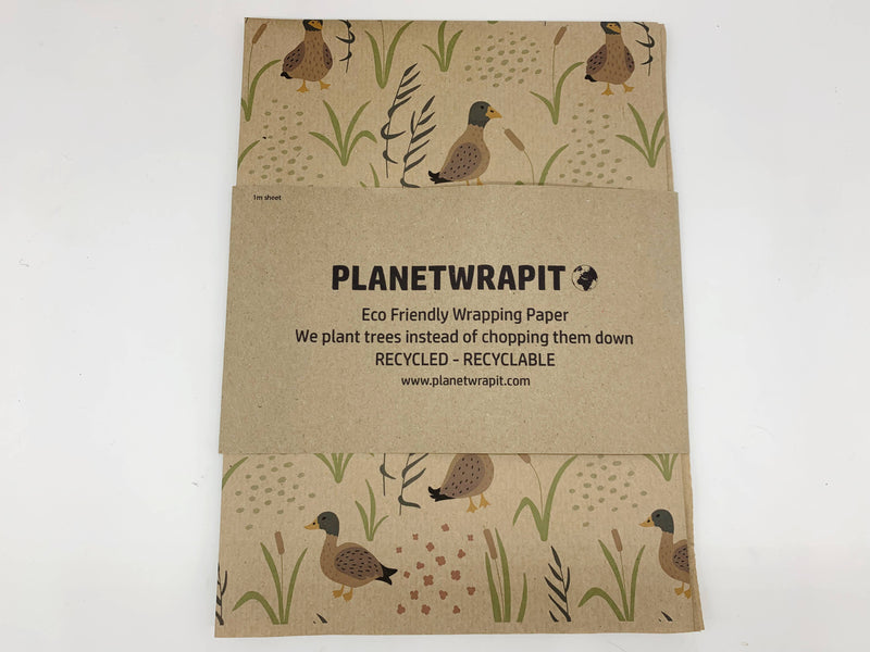 PlanetWrapIt - Duck Print Recycled Kraft Gift Wrapping Paper - Home & Well 