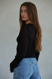 By Together - L7723 | Knit Rayon Nylon Rib Long Sleeve Lettuce Edge Top - Home & Well 