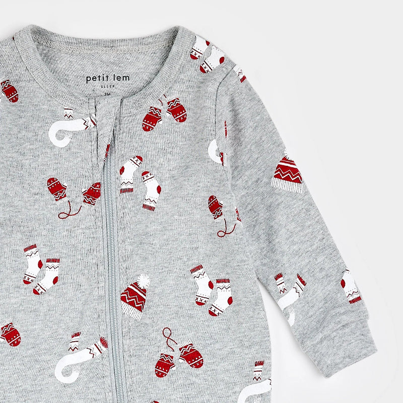 Mitts and Pieces Print on Heather Grey Sleeper | Petit Lem