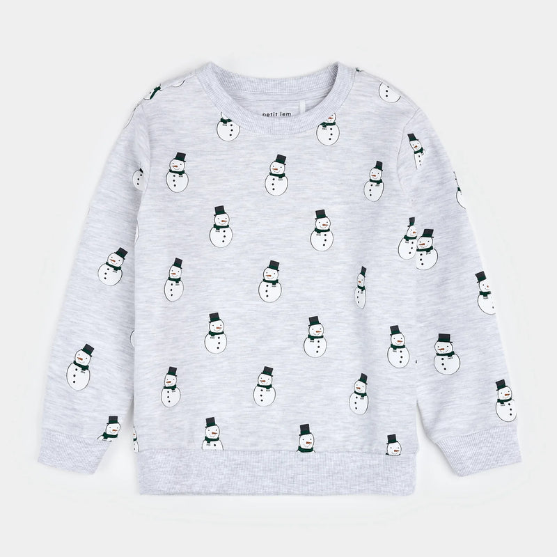Merry Snowmen on Light Grey Fleece Sweatshirt | Petit Lem