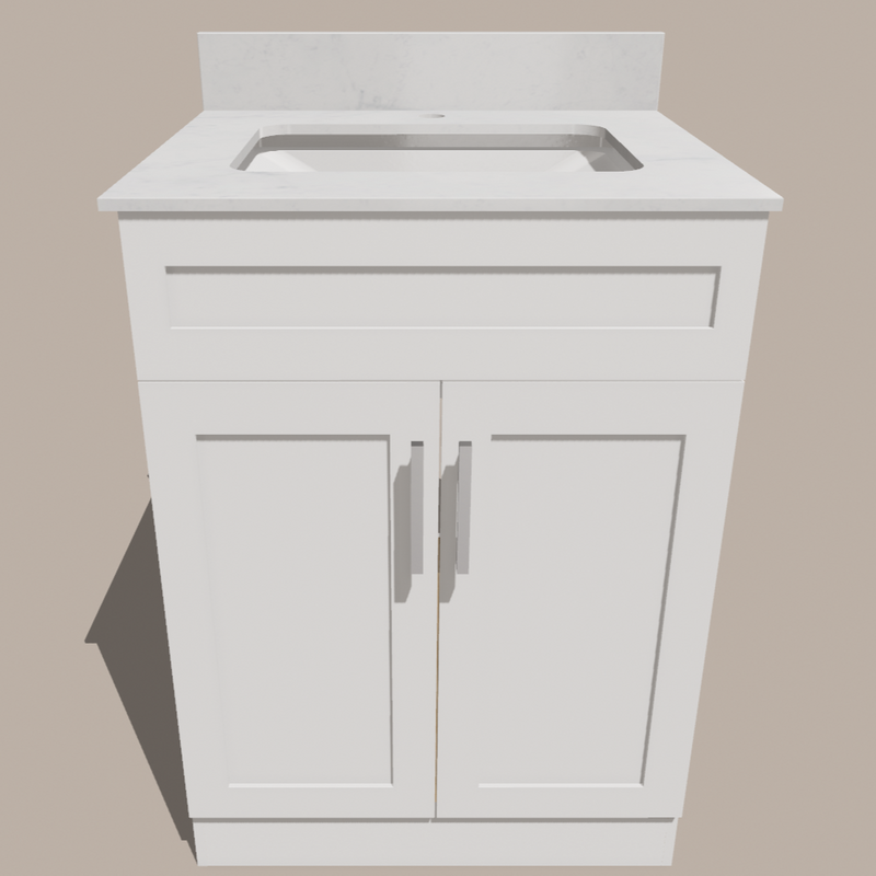 24-Inch Shaker Bathroom Vanity — White or Gray | Plywood Cabinet, Solid-Wood Doors, Soft-Close 3-Way Clip-On Hinges
