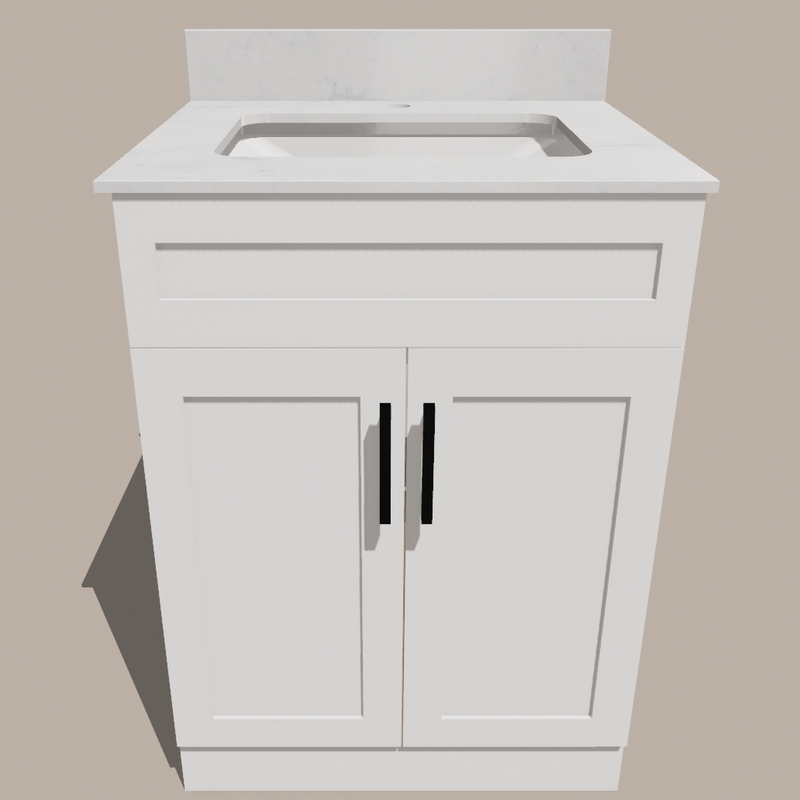 24-Inch Shaker Bathroom Vanity — White or Gray | Plywood Cabinet, Solid-Wood Doors, Soft-Close 3-Way Clip-On Hinges