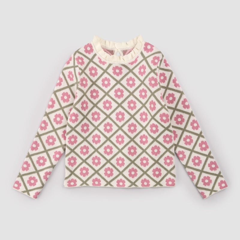 Scalloped Mock Neck Sweater | Pink Daisy | Miles the Label