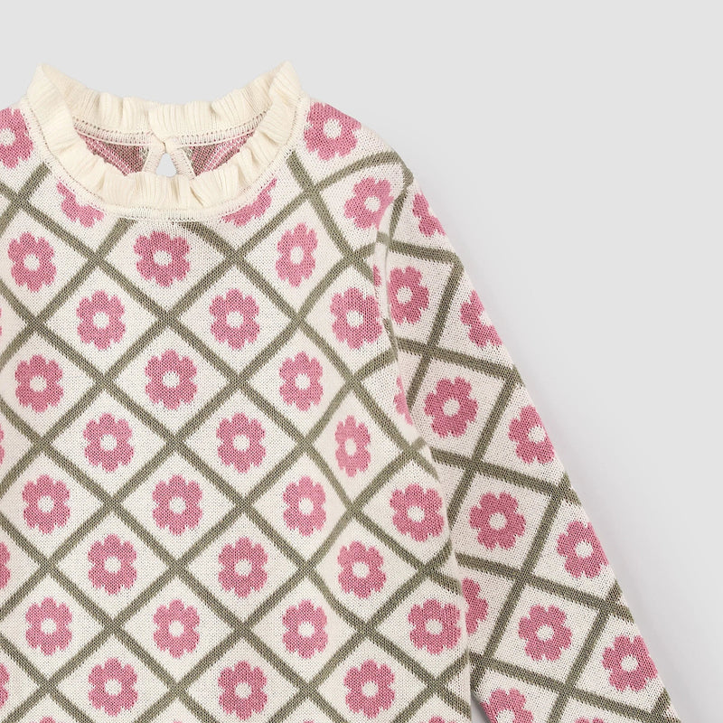 Scalloped Mock Neck Sweater | Pink Daisy | Miles the Label
