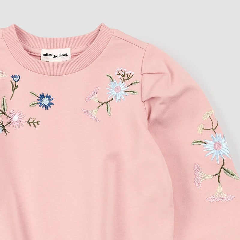Sweatshirt and Leggings | Pink Floral Embroidery | Miles the Label