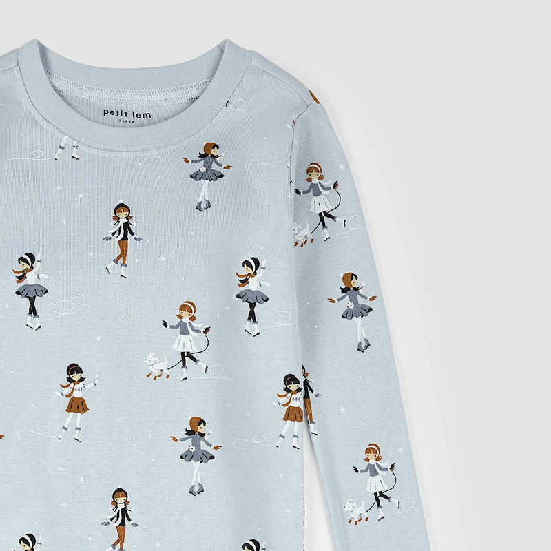 PJ Set | Figure Skating Print on Pearl Blue | Petit Lem