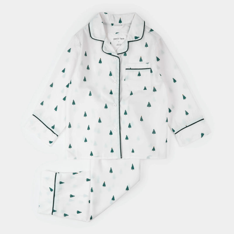 Poplin PJ Set | Pine Tree Print on Off-White | Petit Lem