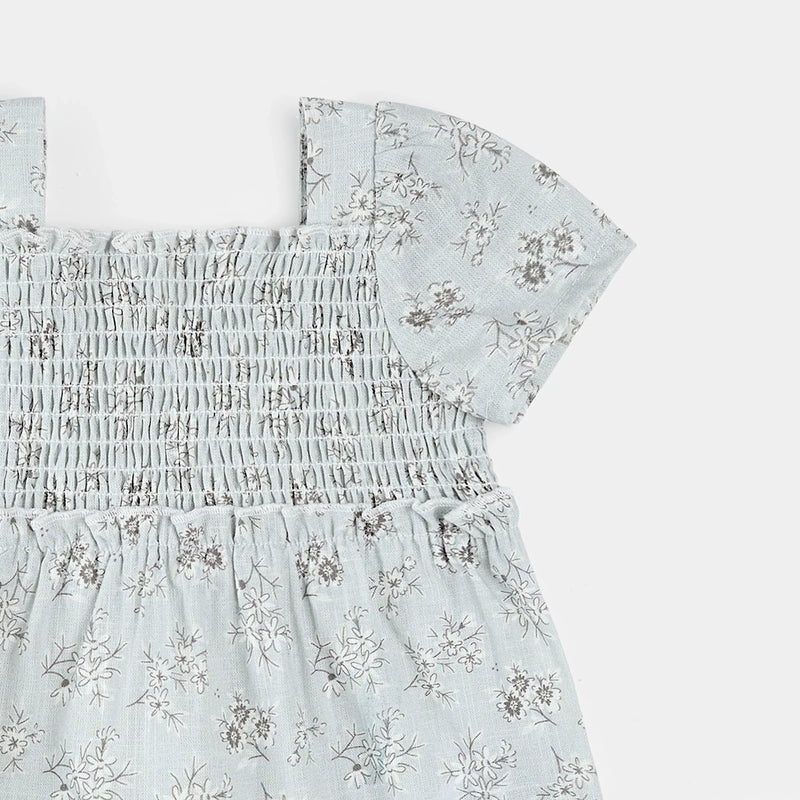 2 Piece Dress & Bloomer Set | Floral Print on Powder Blue | Petit Lem