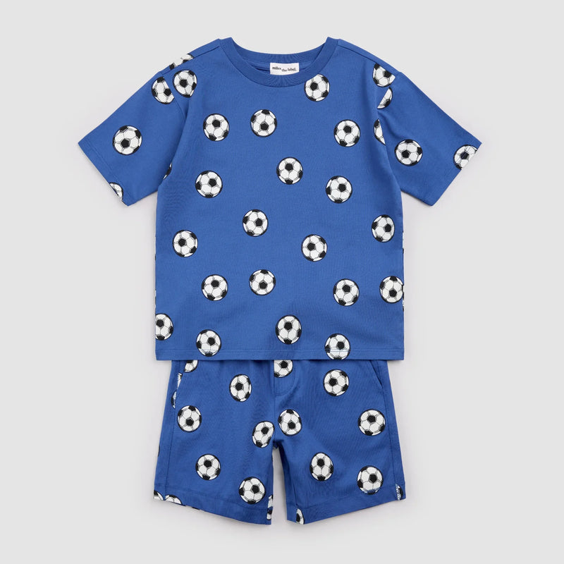 2 Piece T-Shirt & Short Set | Soccer Balls on Royal Blue | Miles the Label