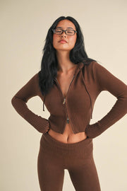 KIMBERLY C - Slim Fit Zip Up Knit Sweater Hoodie - Home & Well 