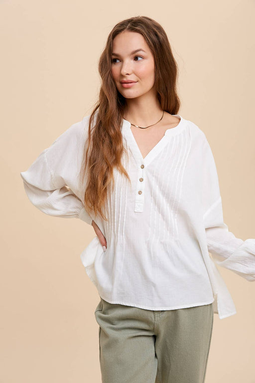 In Loom - 3/4 PLACKET BUTTON DOWN WITH PINTUCK - Home & Well