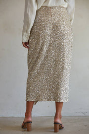 By Together - L7576 | Sequin Side Tie Strap Detail Wrap Midi Skirt - Home & Well