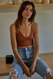 By Together - S1003 | Seamless Ribbed Triangle Chest Spaghetti Strap Brami - Home & Well 