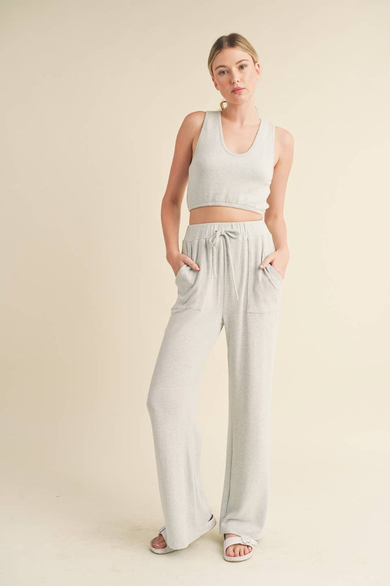 Soft Brushed Hacci Lounge Tank and Pants Set - Home & Well 