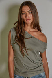 By Together - RJ2606 | Knit Rib One Shoulder Round Neck Sleeveless Top - Home & Well 