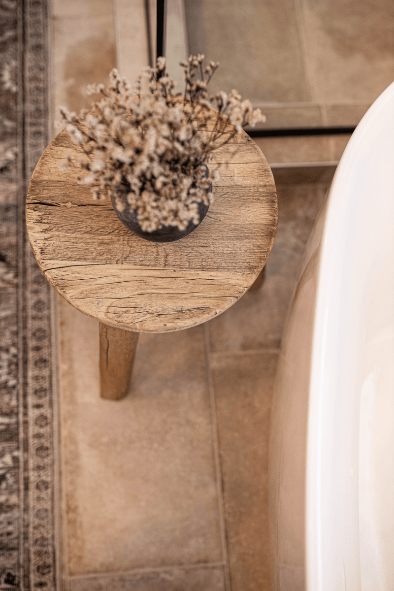 Luxe B Co - Vintage Elm Wood Round Stool Bench - Home & Well 