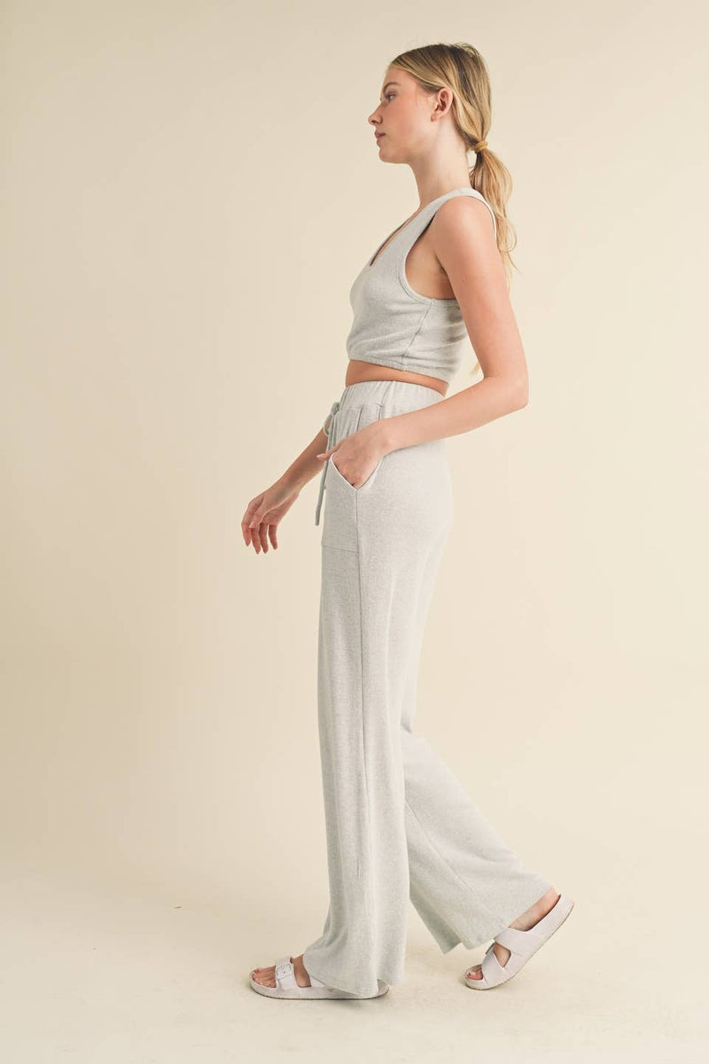 Soft Brushed Hacci Lounge Tank and Pants Set - Home & Well 