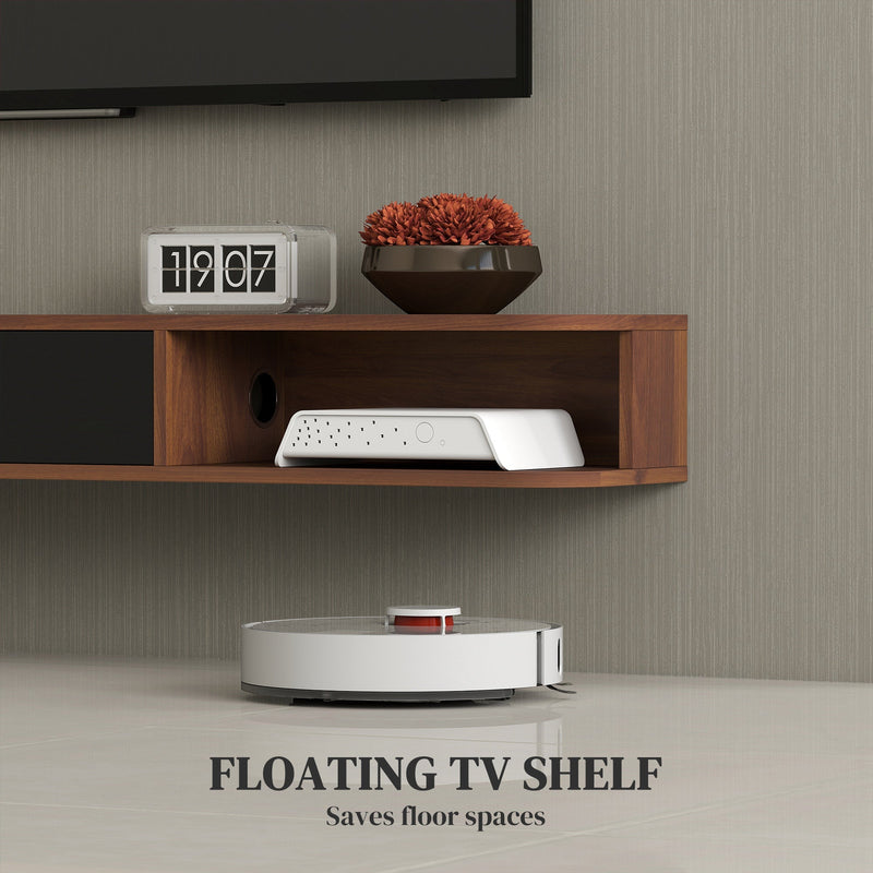 Lennox Floating TV Stand for TVs up to 75" with Flip Drawer-Walnut