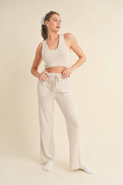 Soft Brushed Hacci Lounge Tank and Pants Set - Home & Well 