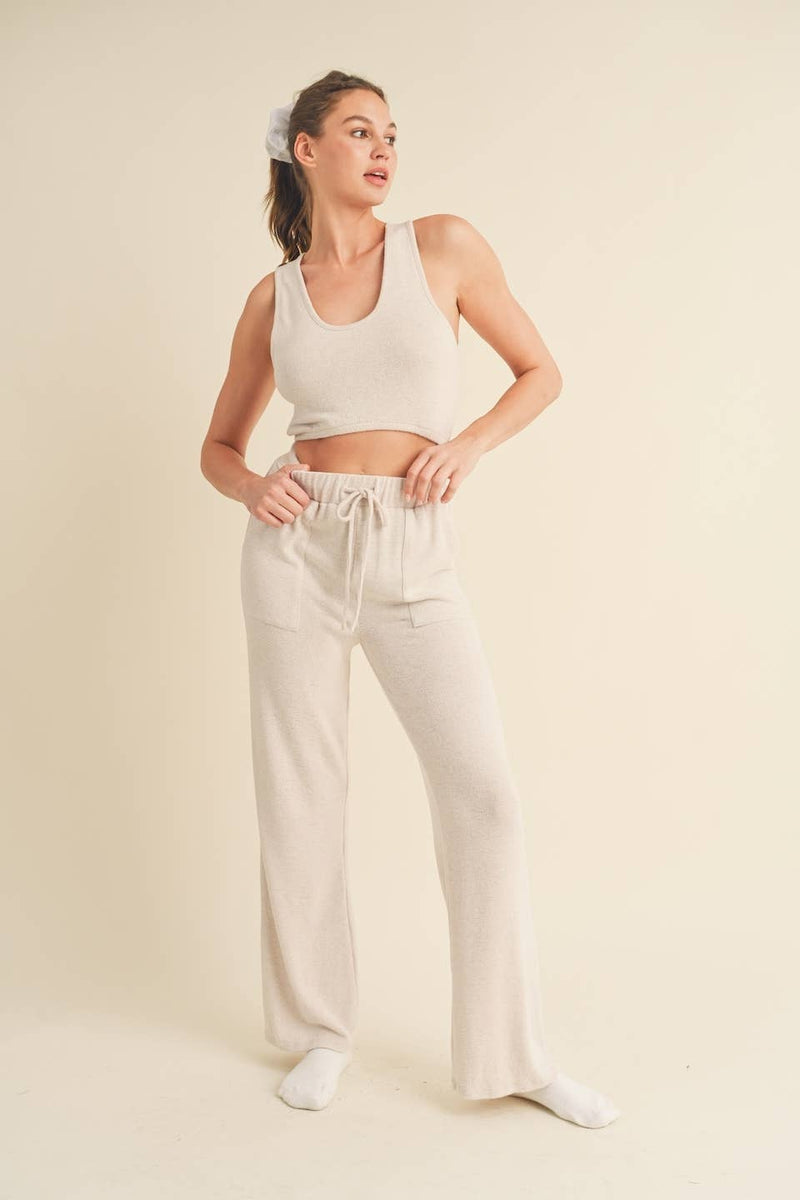 Soft Brushed Hacci Lounge Tank and Pants Set - Home & Well 