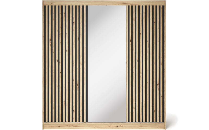 Emerio Mirrored 3 Sliding Door Freestanding Wardrobe - Maple Oak