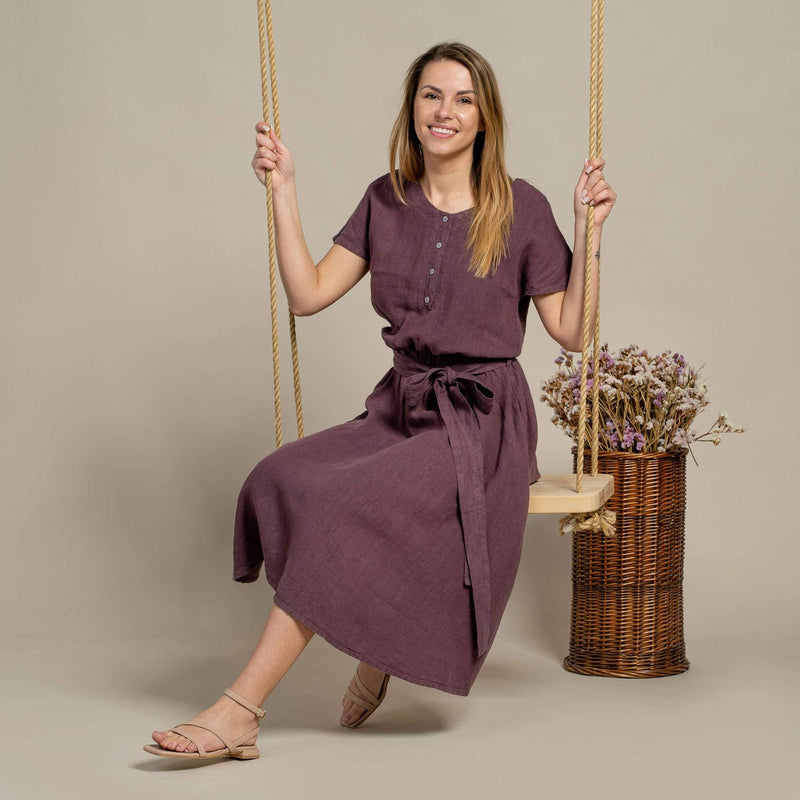 menique - Organic 100% Linen Button Front Dress Brigit