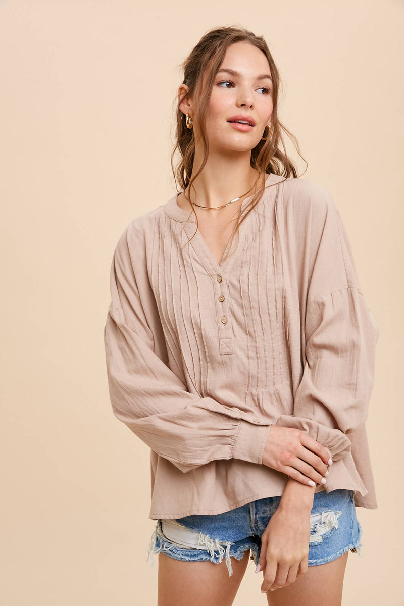 In Loom - 3/4 PLACKET BUTTON DOWN WITH PINTUCK - Home & Well