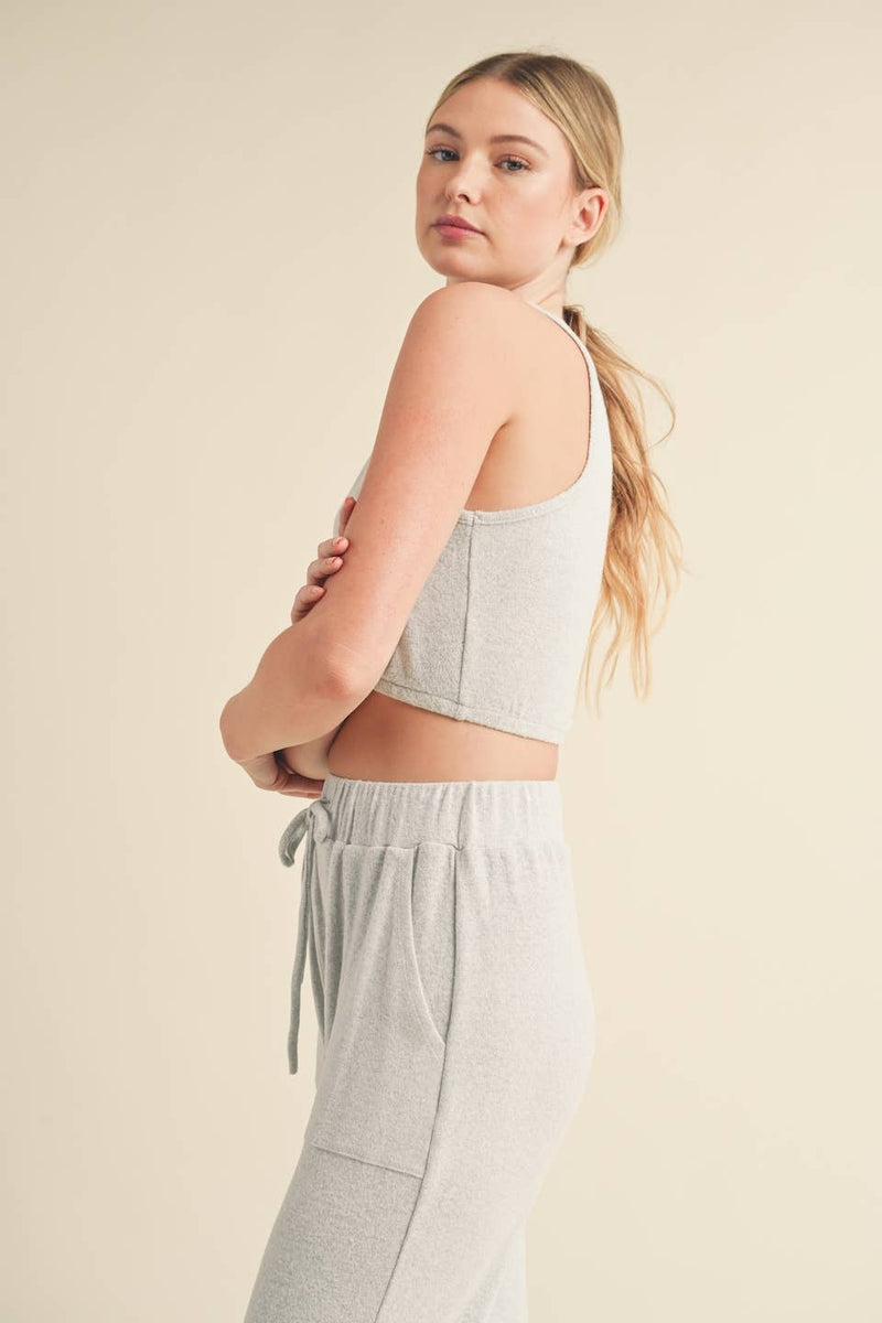 Soft Brushed Hacci Lounge Tank and Pants Set - Home & Well 