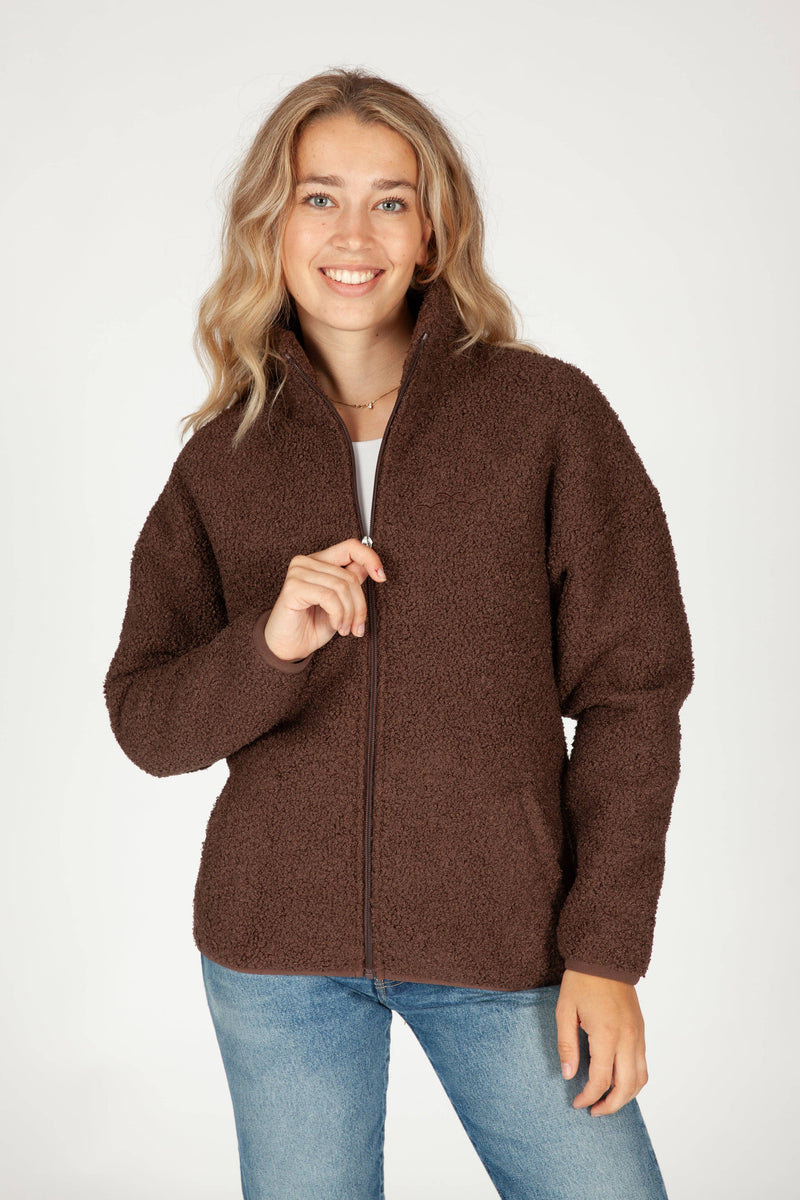 Lazypants - Sara Teddy sherpa zip up jacket in espresso - Home & Well 
