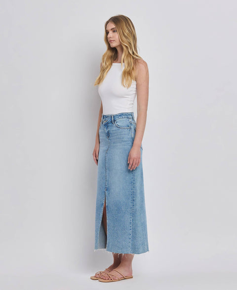 VERVET by FLYING MONKEY Criss cross front slit jean maxi skirt