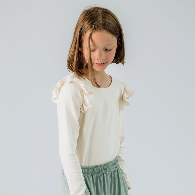 Youth Bamboo Ruffle Shoulder Long Sleeve Shirt — Last Call