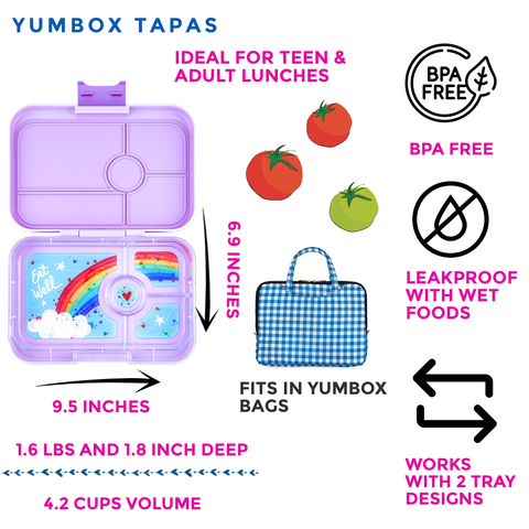 Yumbox - Yumbox Tapas Lunch Box - Seville Purple - Leakproof 4C tray - Home & Well 