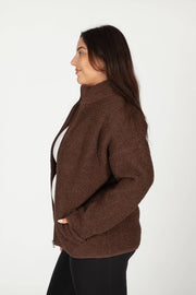 Lazypants - Sara Teddy sherpa zip up jacket in espresso - Home & Well 
