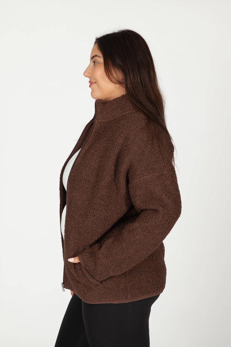 Lazypants - Sara Teddy sherpa zip up jacket in espresso - Home & Well 
