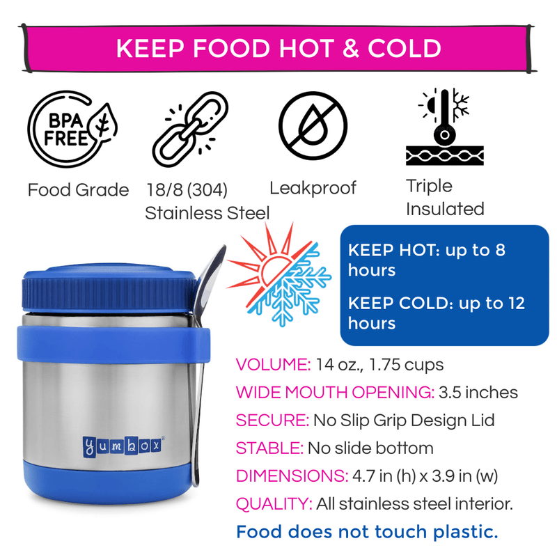 Yumbox - Yumbox Zuppa Insulated Food Jar, 14 oz, Neptune Blue, Spoon