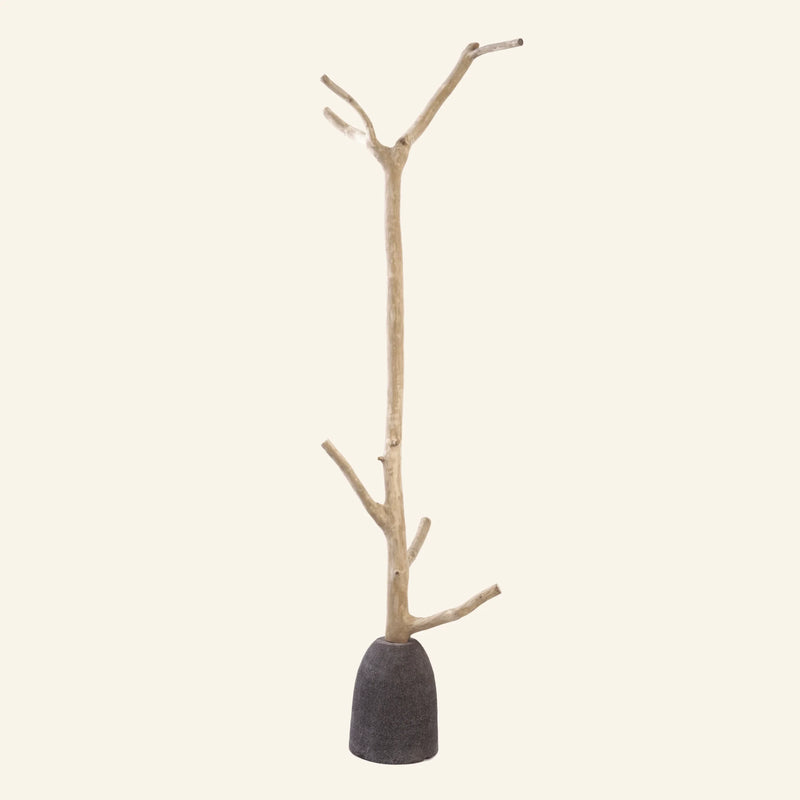 Patère en branche d'arbre et socle en pierre volcanique - Collection Robinson