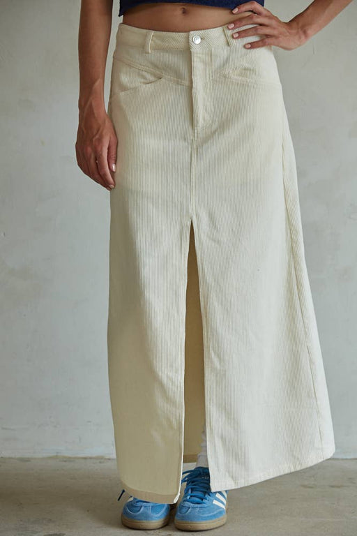 By Together - L7480 | Woven Cotton Corduroy Flare Maxi Skirt - Home & Well