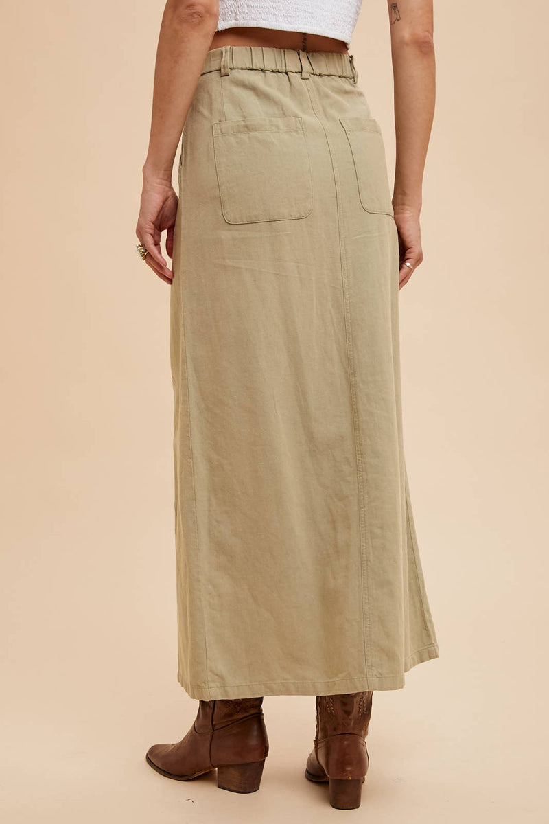 In Loom - COTTON LINEN SPLIT SEAM MAXI SKIRT - Home & Well