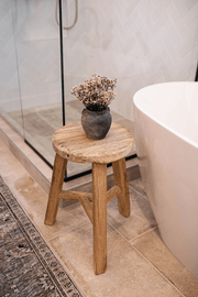 Luxe B Co - Vintage Elm Wood Round Stool Bench - Home & Well 