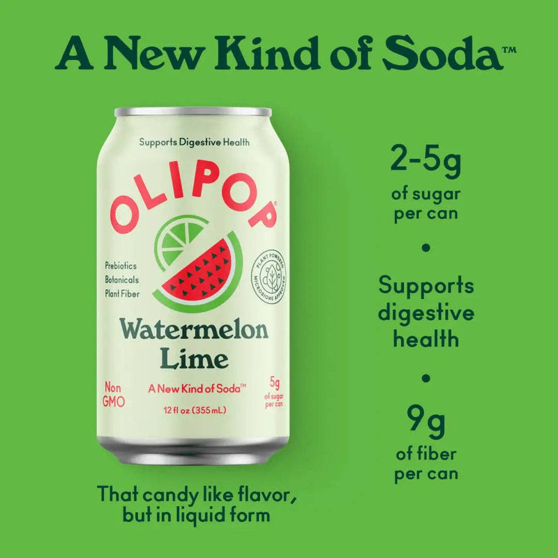 OLIPOP Prebiotic Soda, Watermelon Lime, 12 fl oz, 12 Pack - Home & Well 