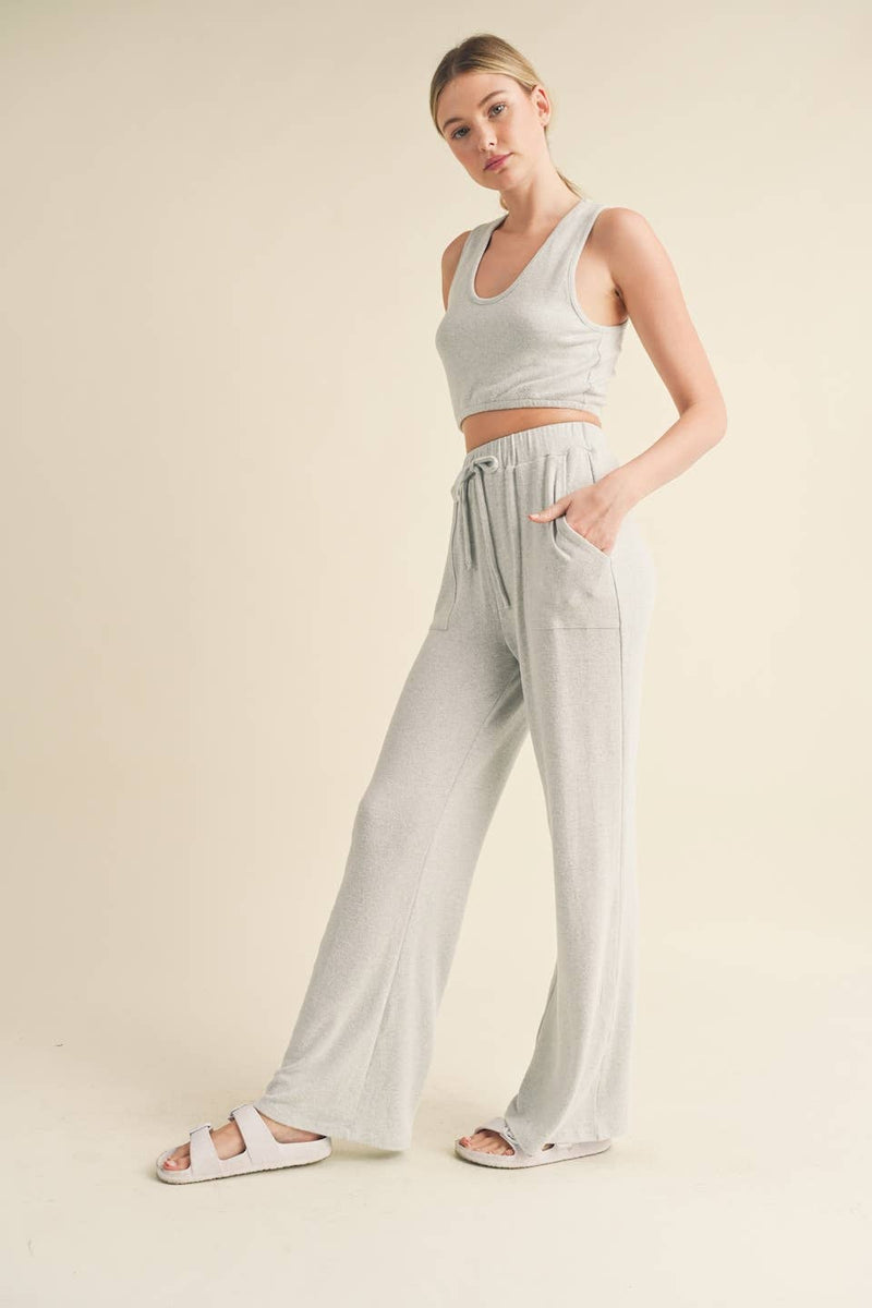 Soft Brushed Hacci Lounge Tank and Pants Set - Home & Well 