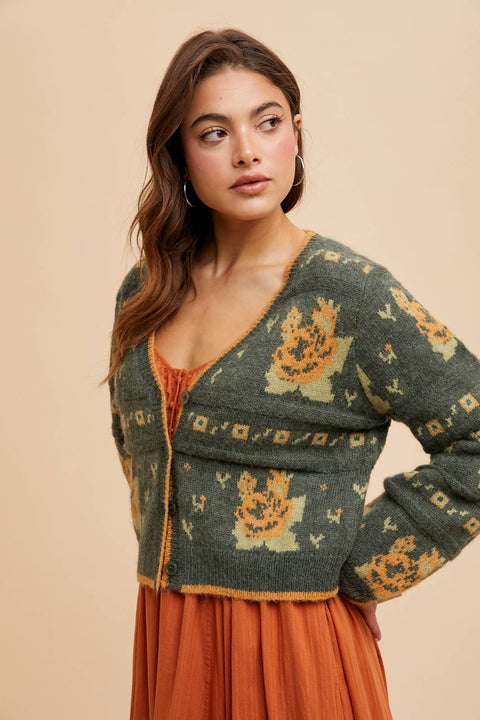 In Loom - FLORAL JACQUARD CARDIGAN