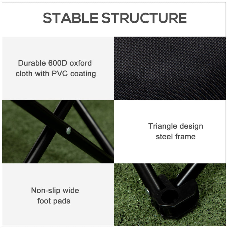 Outsunny Folding Camping Chair Lightweight Portable Chair for Outdoor Hiking Backpacking with Carry Bag Side Pocket Black